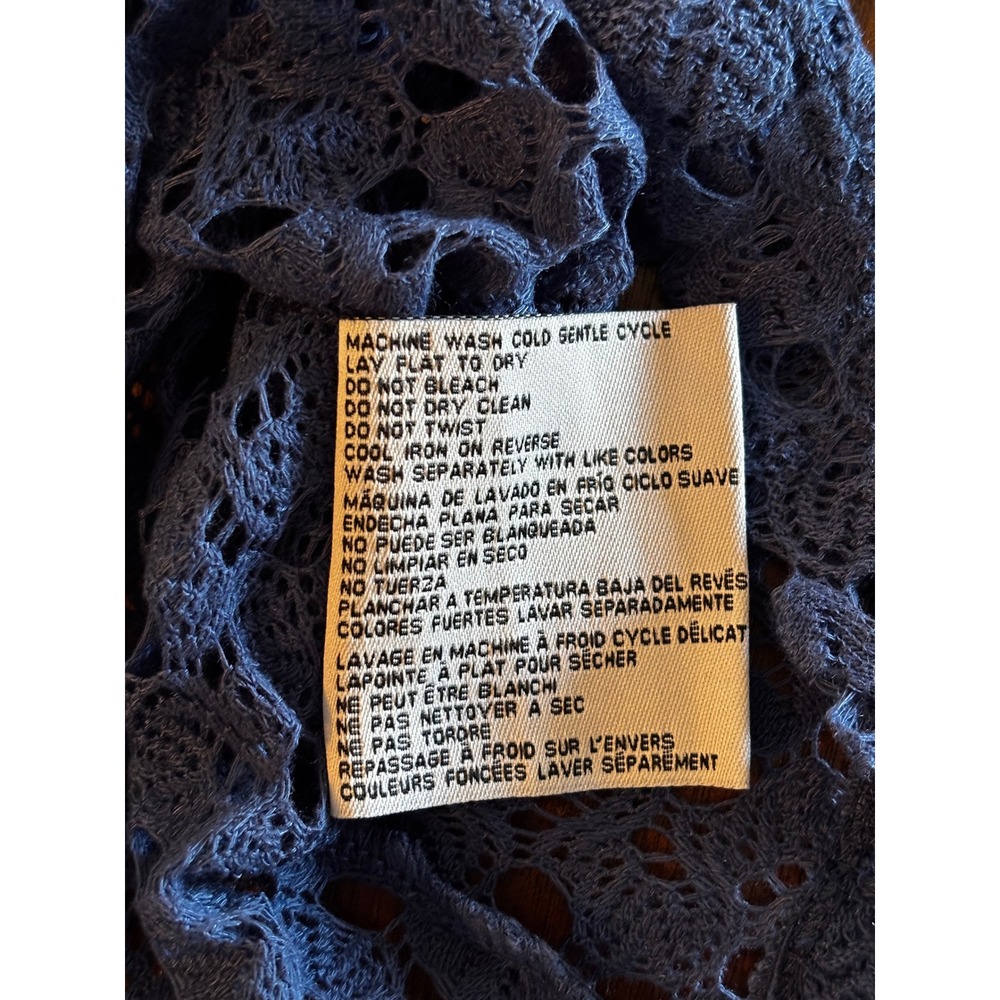 Simply Noelle Navy Blue Crochet Lace Tunic Top Henley Crisscross Back L/XL NWT - Picture 6 of 7